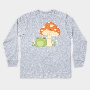 Cute frog cottage core cute mushroom Kids Long Sleeve T-Shirt